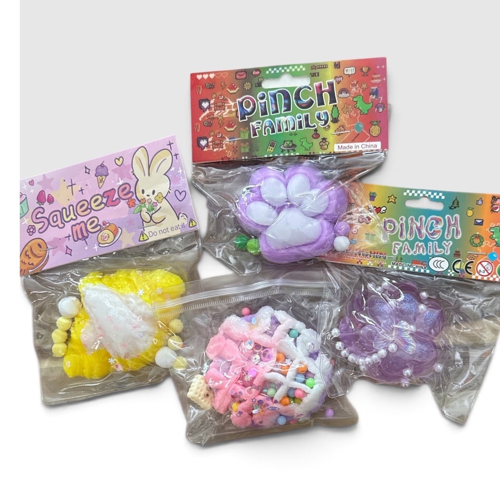 4 Piece Taba Squishy Bundle Cat Paw Waffle Stress Toys New
